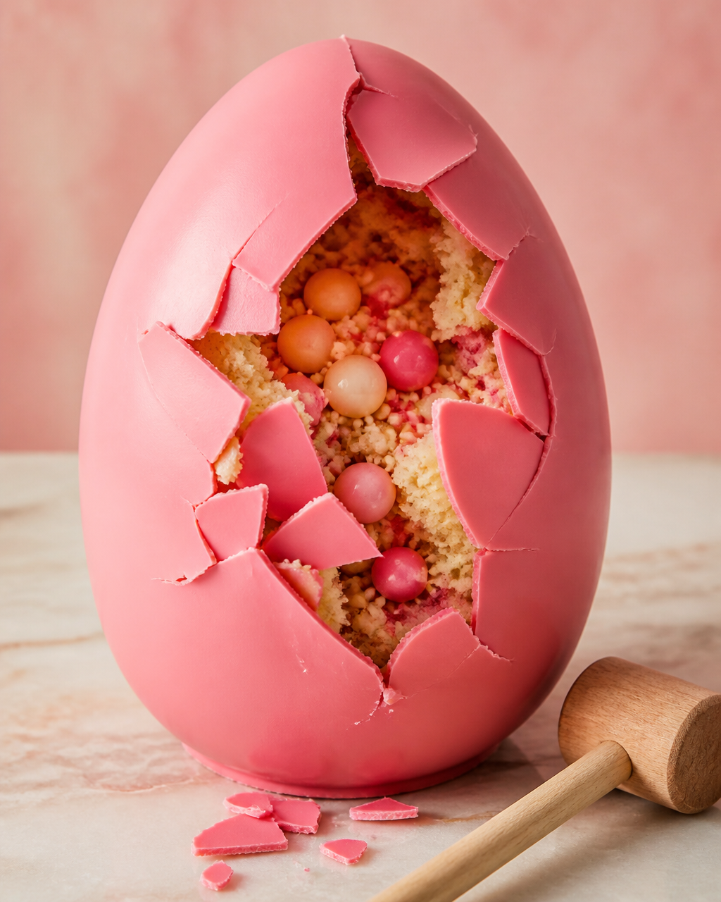 Reveal style cake with a chocolate shell