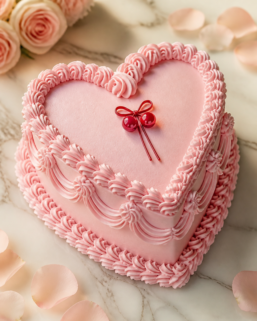 Heart shaped cake with scalloped piped border